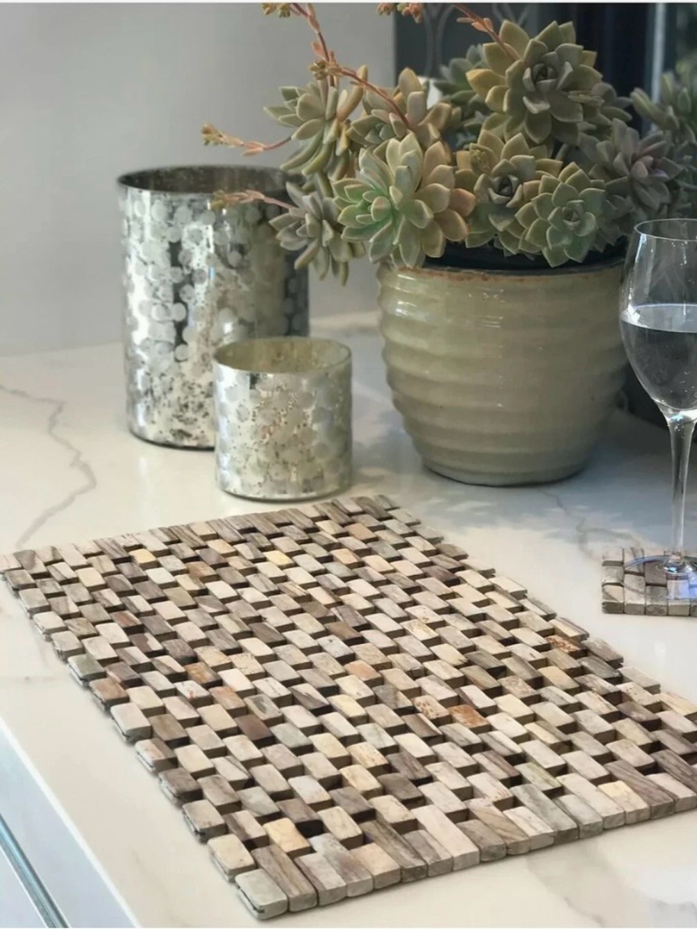 Handwoven Natural Wood Tone Placemat - Neutral